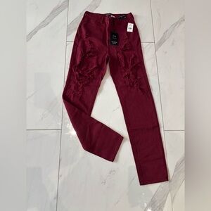 Fashion Nova burgundy Ripped Jeans